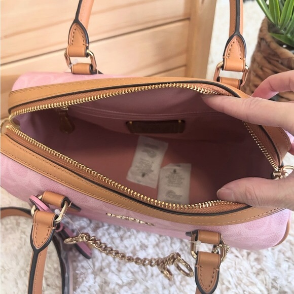 NWT🌸Coach Medium Rowan Satchel Bag In Signature Canvas With Charms Powder Pink - Picture 4 of 7